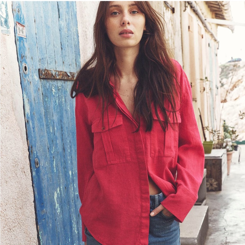 ZARA NWT LINEN BLEND POCKET SHIRT